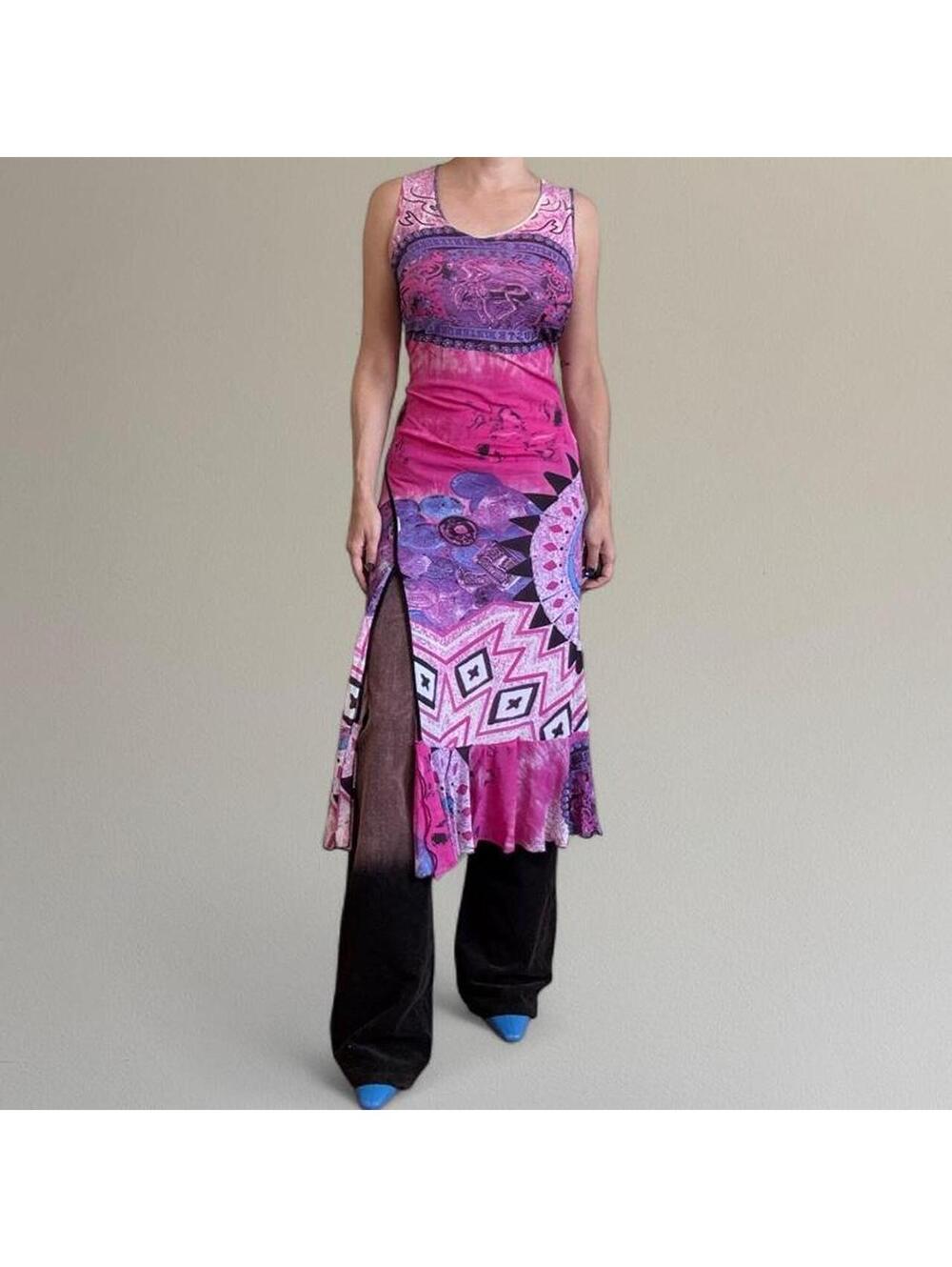 Deadstock vintage Italian graphic print micromesh dress NWT